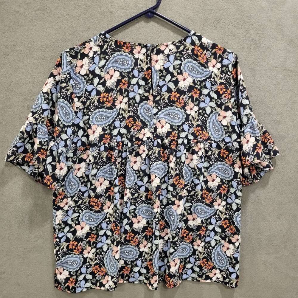 Loft Short‎ Ruffle Sleeve Tunic Shirt Women's Size Medium Floral Paisley Boho